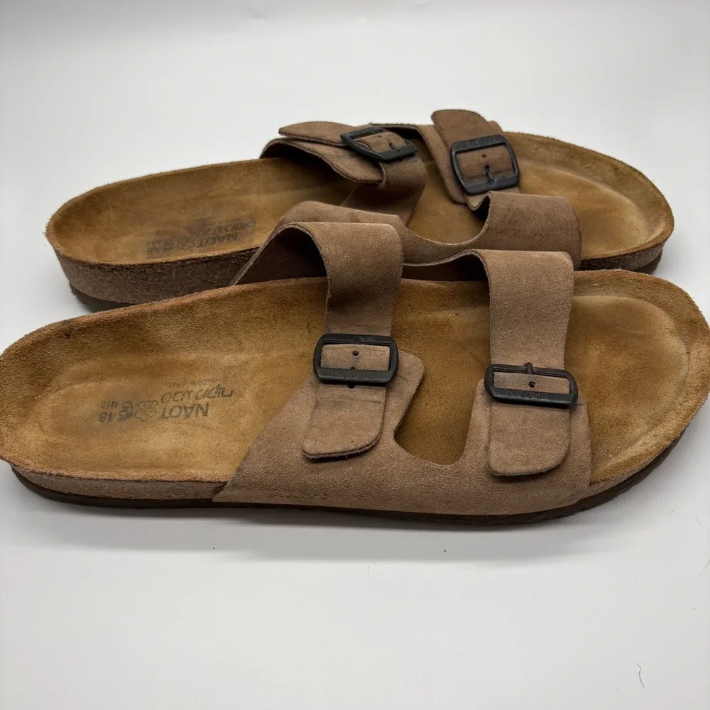 Naot Santa Barbara Mens Brown Suede Leather Double Buckle Slide Sandals 48 US 15